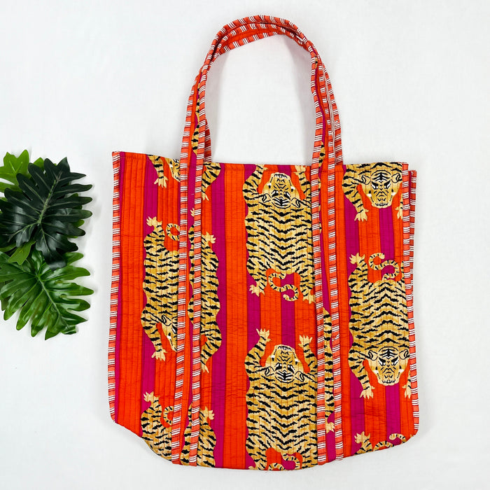 Eco-Friendly Cotton Quilted Tiger Print Shoulder Bags - Multi-Purpose Handbags from Marika Textile