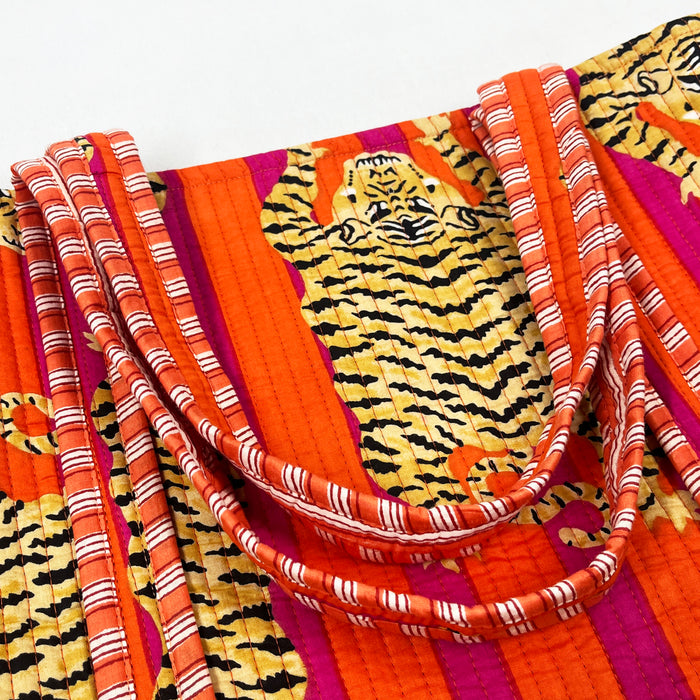 Eco-Friendly Cotton Quilted Tiger Print Shoulder Bags - Multi-Purpose Handbags from Marika Textile