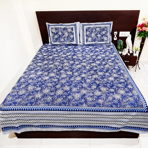 Buy Premium Quality Cotton Bedsheet with 2 Pillow Cover | Blue Bedspread 