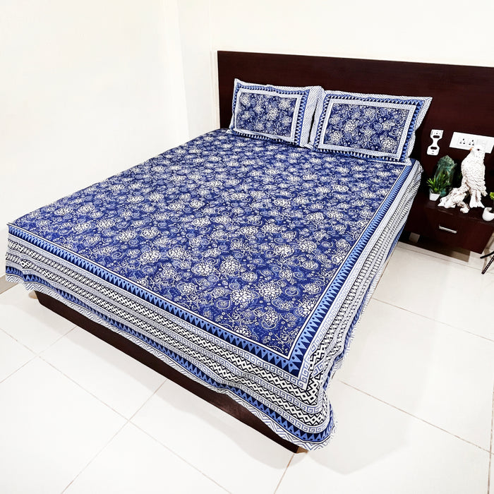 Buy Premium Quality Cotton Bedsheet with 2 Pillow Cover | Blue Bedspread 