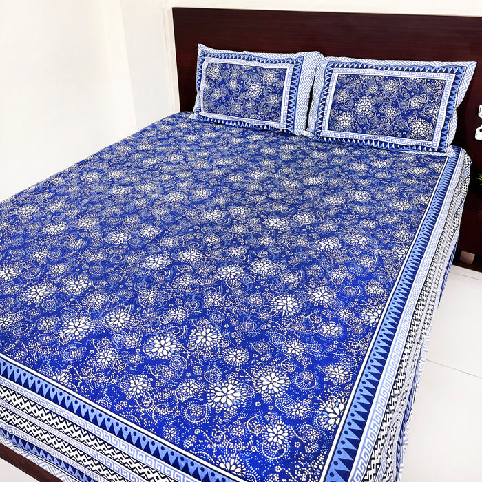 Buy Premium Quality Cotton Bedsheet with 2 Pillow Cover | Blue Bedspread 