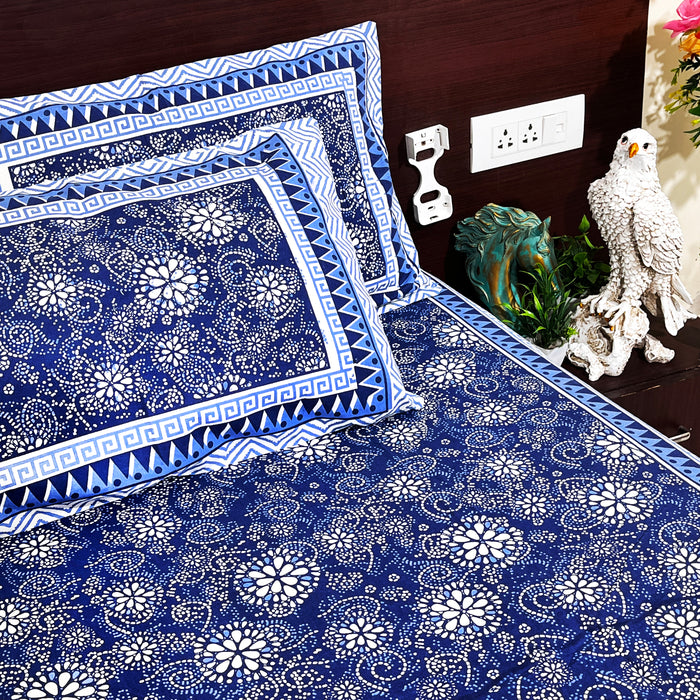 Buy Premium Quality Cotton Bedsheet with 2 Pillow Cover | Blue Bedspread 