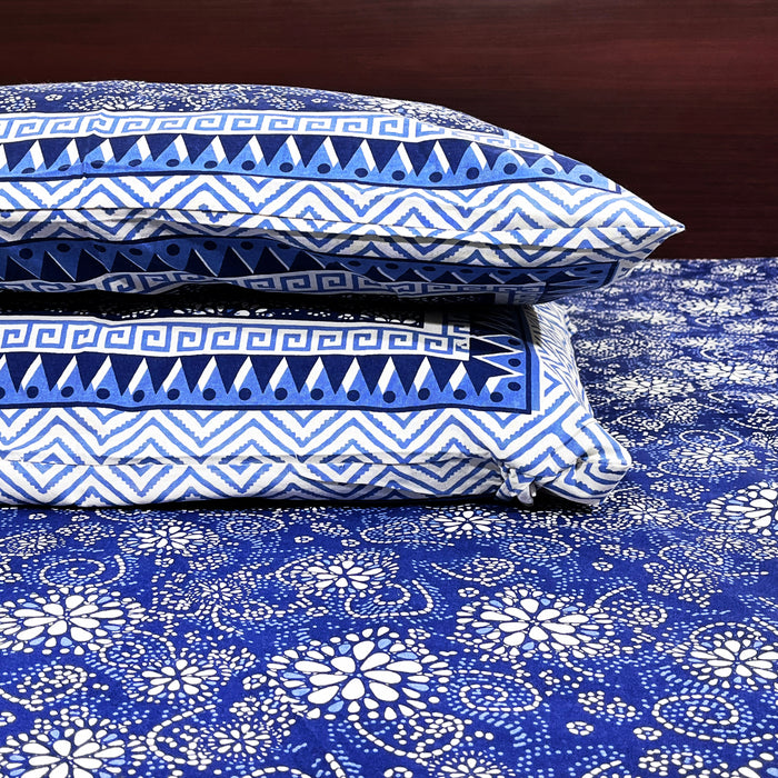 Buy Premium Quality Cotton Bedsheet with 2 Pillow Cover | Blue Bedspread 