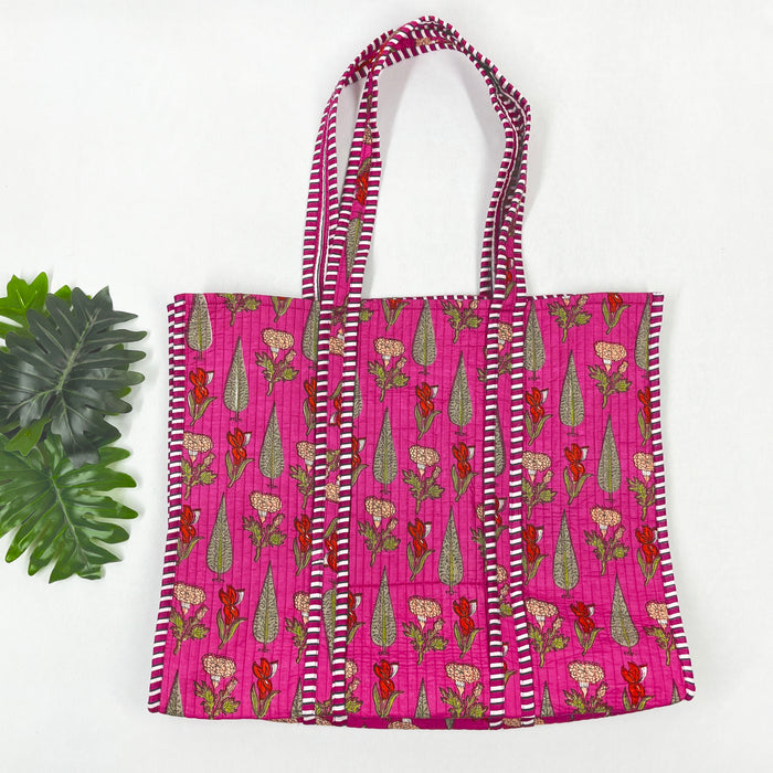 Floral Print Cotton Quilted Bag for Shopping Indian Handmade Bag, Women Shoulder Bag, Beach Bag