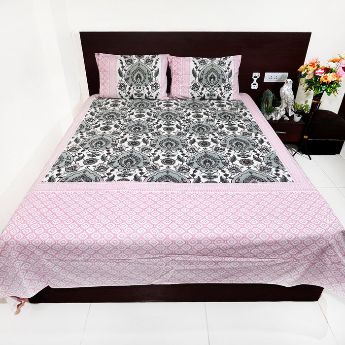 Pink Cotton Bedsheet King Size Bedcover with 2 Pillow Cover | Buy Now