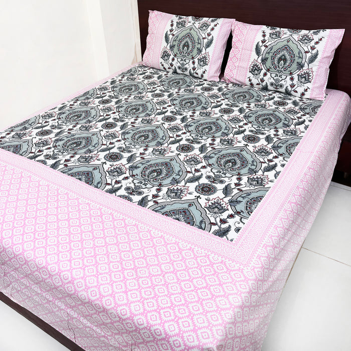 Pink Cotton Bedsheet King Size Bedcover with 2 Pillow Cover | Buy Now