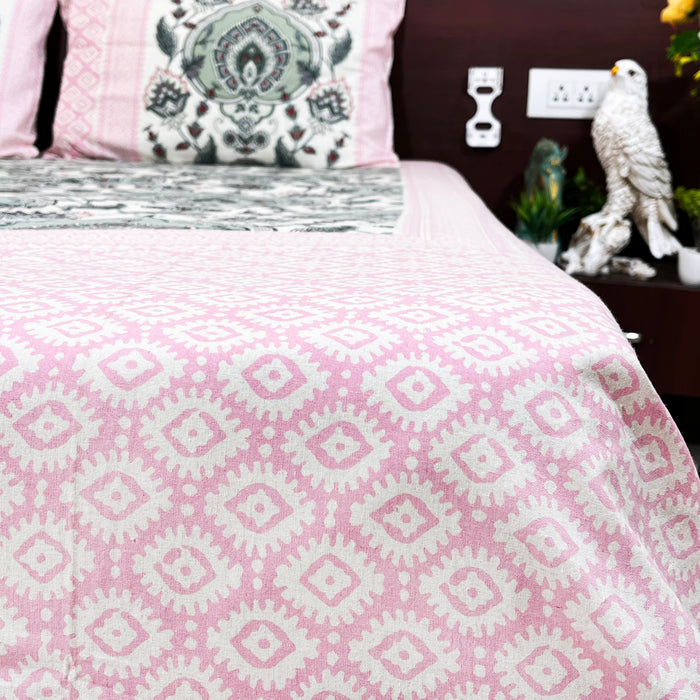 Pink Cotton Bedsheet King Size Bedcover with 2 Pillow Cover | Buy Now