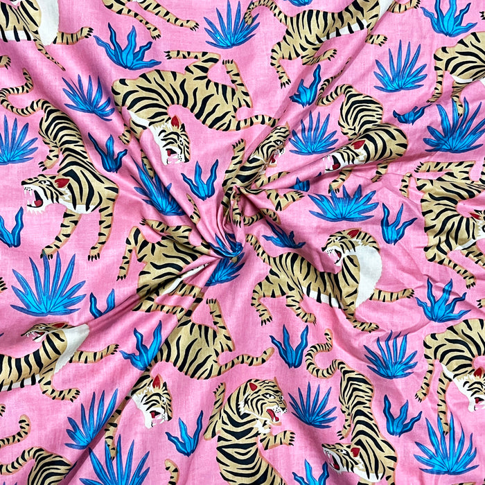 Baby Pink Color Cotton Jungle Print Fabric 60X60 Cambric Cotton Material from Marika Textiles