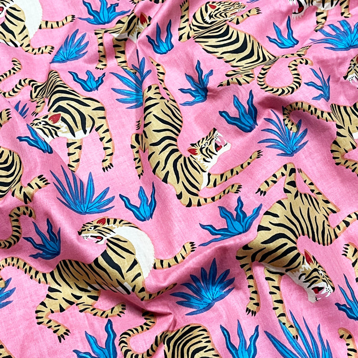 Baby Pink Color Cotton Jungle Print Fabric 60X60 Cambric Cotton Material from Marika Textiles