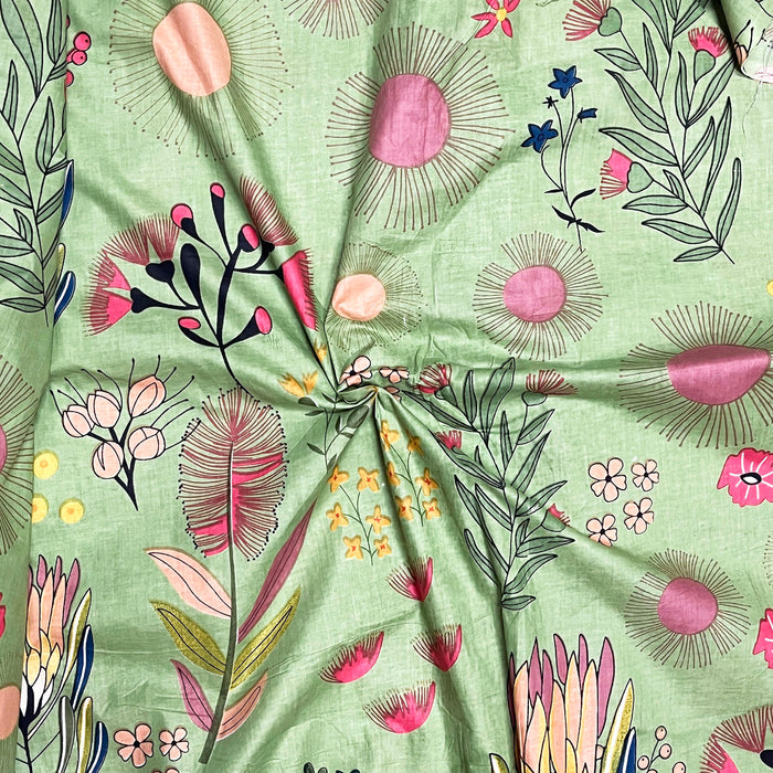 Cotton Fabric 90GSM Green Floral Print Cotton Fabric for Home Decor Perfect for Garments