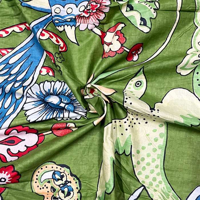 Cotton Printed Fabric Bird Print Fabric Perfect for Garments Green Color Fabric