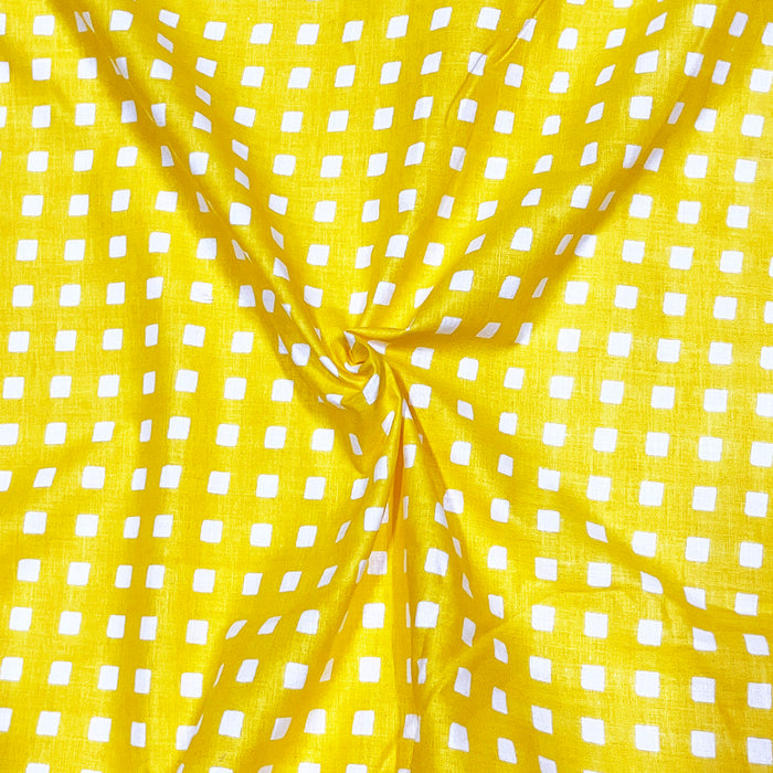 Check Print Fabric 100% Cotton Yellow Print Fabric 90 GSM Cotton Fabric