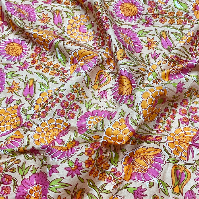 Handmade Designer Fabric Natural Floral Print Fabric Grey Color Fabric 60X60 100% Pure Cotton Fabric