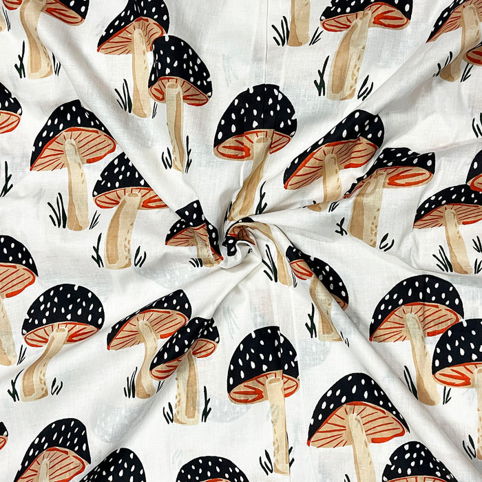 Black Mushroom Print Fabric With White Color Cotton Fabric 100% Pure Cotton Fabric