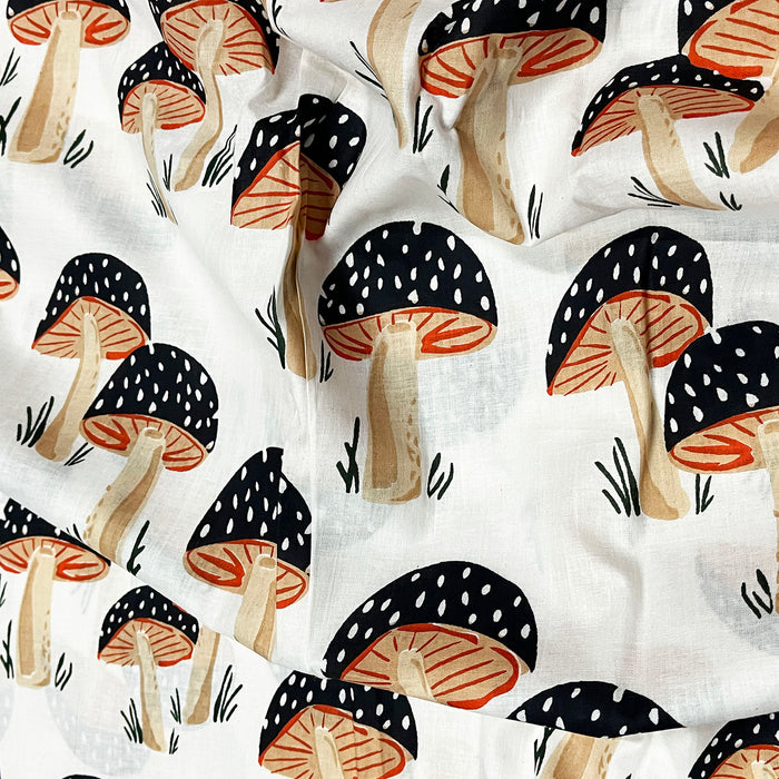 Black Mushroom Print Fabric With White Color Cotton Fabric 100% Pure Cotton Fabric