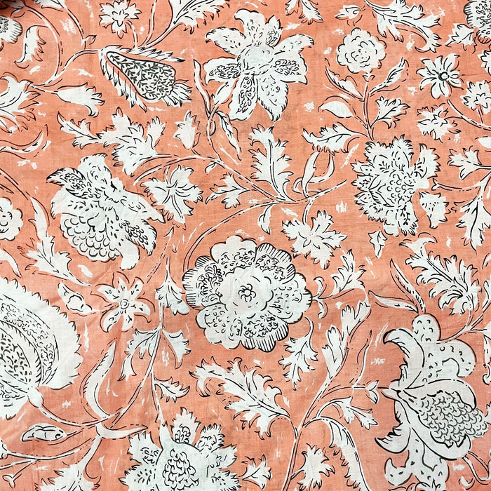 Peach Color Cotton Fabric With White Floral Print Fabric 100% Cotton Soft Fabric