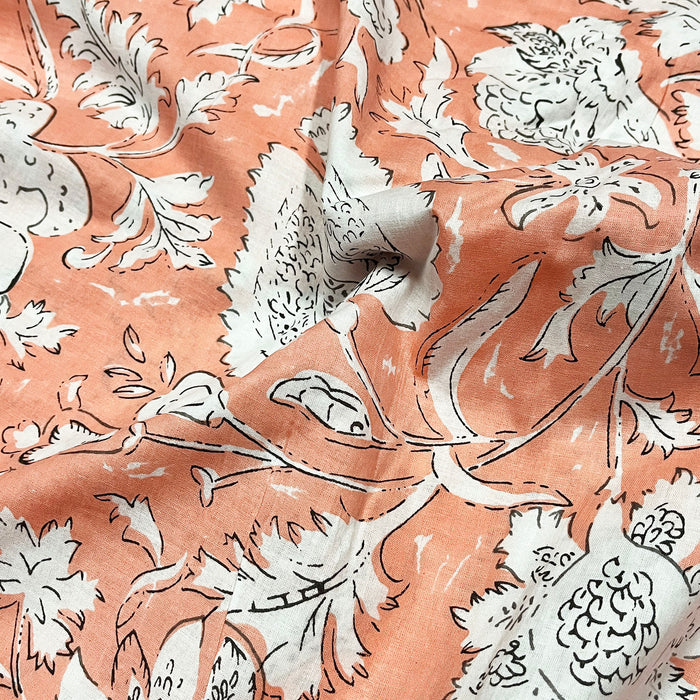 Peach Color Cotton Fabric With White Floral Print Fabric 100% Cotton Soft Fabric