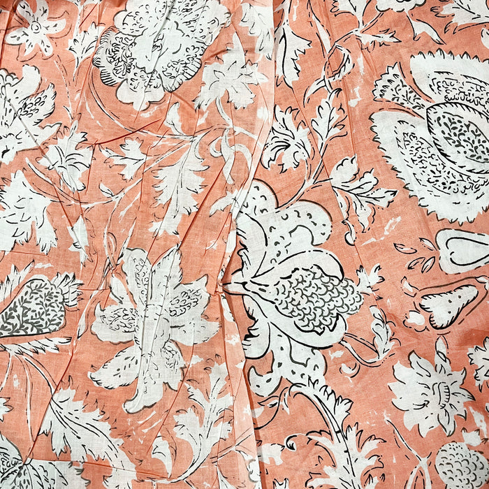 Peach Color Cotton Fabric With White Floral Print Fabric 100% Cotton Soft Fabric