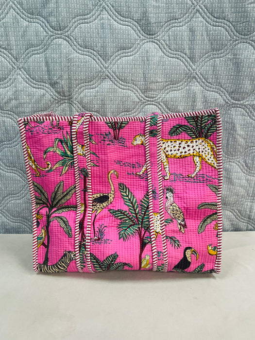 Handmade Pink Quilted Travel Bag Set – Tote with 3 Pouch Organizers