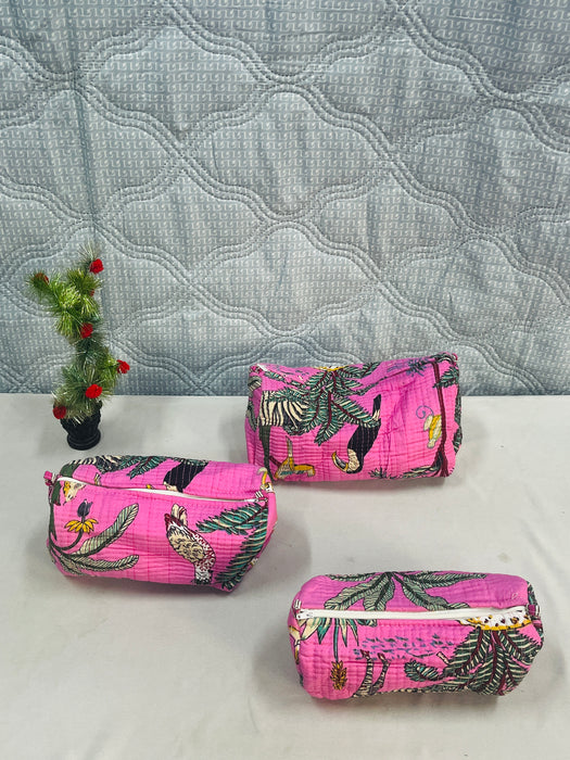 Handmade Pink Quilted Travel Bag Set – Tote with 3 Pouch Organizers