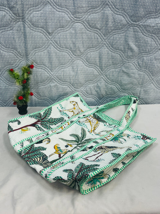 Handmade Block Print Travel Bag Set – Tote with 3 Pouch Organizers