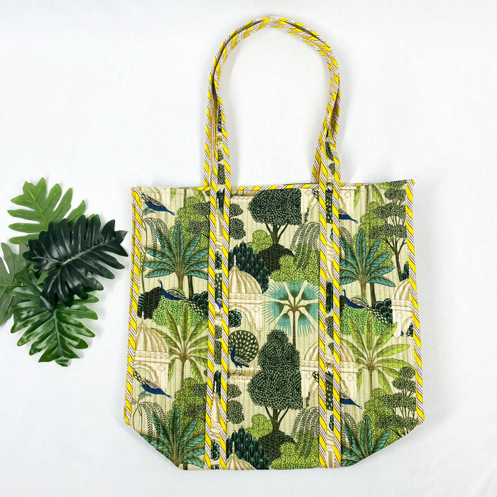 Jungle Green Floral Bird Print Tote Bag: Nature-Inspired Everyday Companion