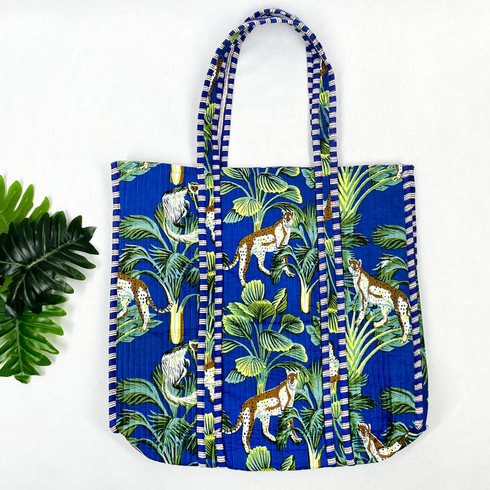 Stylish Blue Tiger Print Cotton Tote Bag - Eco-Friendly & Versatile for Every Occasion