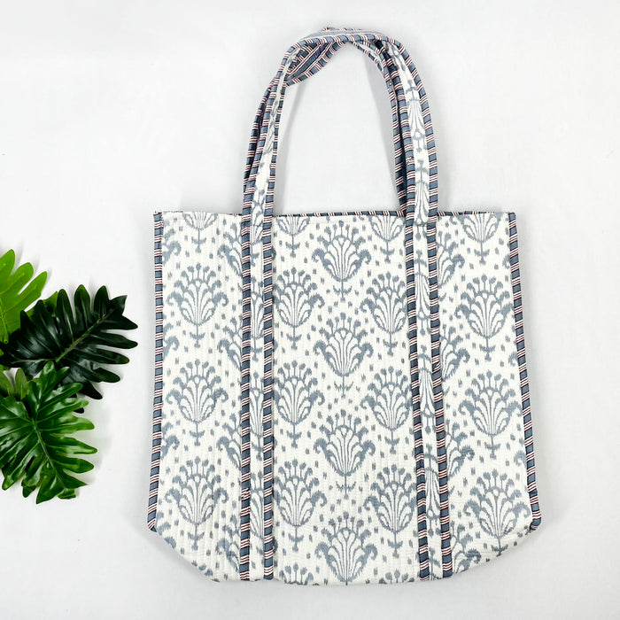 Indian Floral Print Handmade Cotton Quilted Tote Bag, Women Shoulder Bag, Picnic Bags,Travel Bag