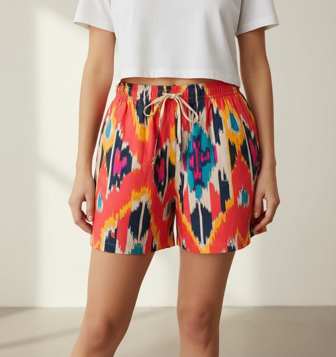 Women Multicolor Ikat Cotton Shorts | Summer Casual Wear