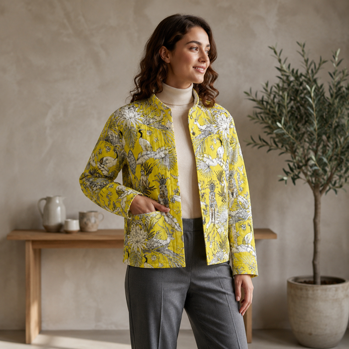 Women’s Tropical Printed Quilted Jacket with Full Sleeves