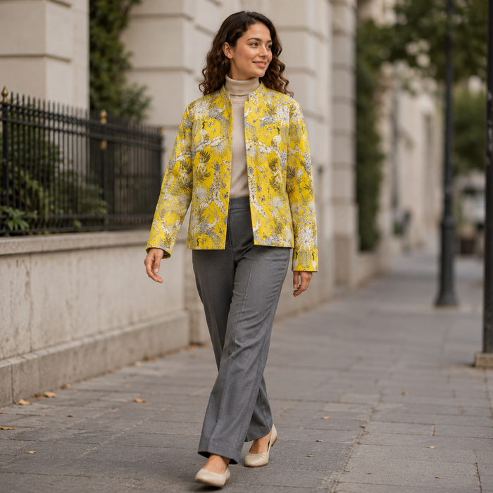 Women’s Tropical Printed Quilted Jacket with Full Sleeves