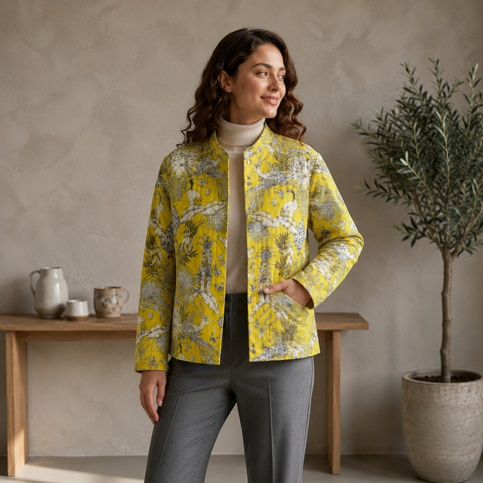 Women’s Tropical Printed Quilted Jacket with Full Sleeves