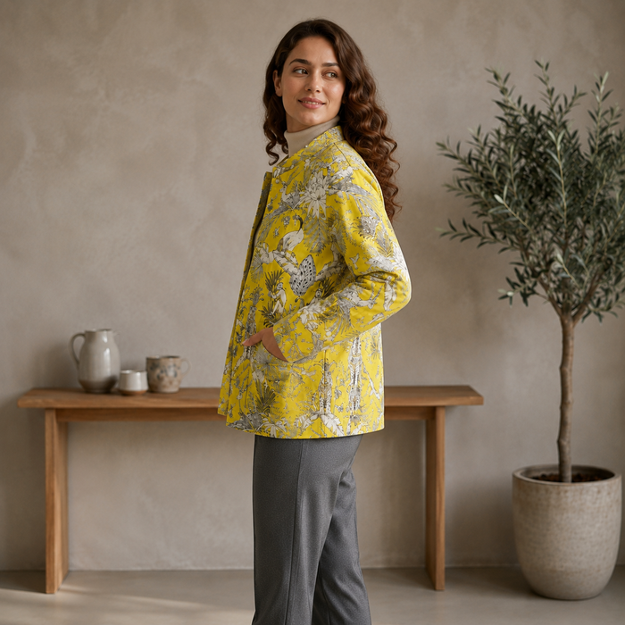 Women’s Tropical Printed Quilted Jacket with Full Sleeves