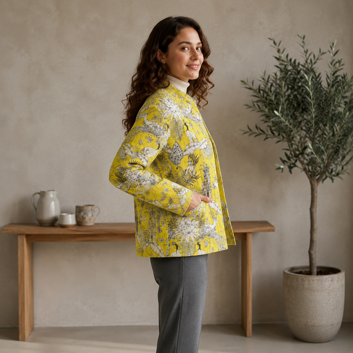 Women’s Tropical Printed Quilted Jacket with Full Sleeves