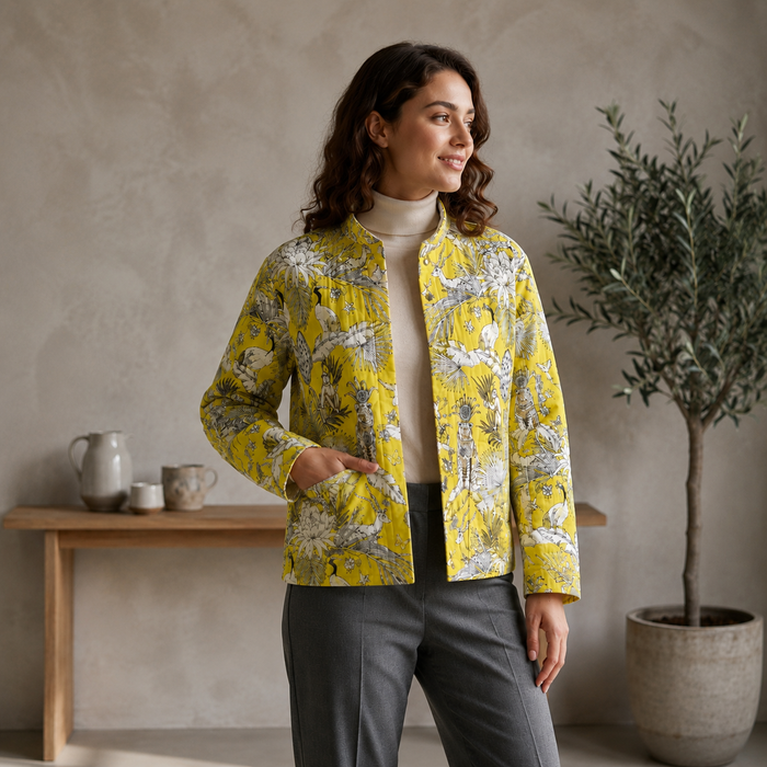 Women’s Tropical Printed Quilted Jacket with Full Sleeves